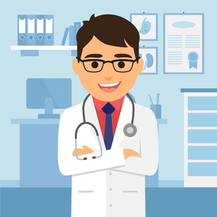Male doctor cartoon illustration representing medical specialist providing healthcare services